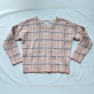 J.O.A. Los Angeles Pink Grey Checkered Soft Knit Sweater Wool Blend Size Small